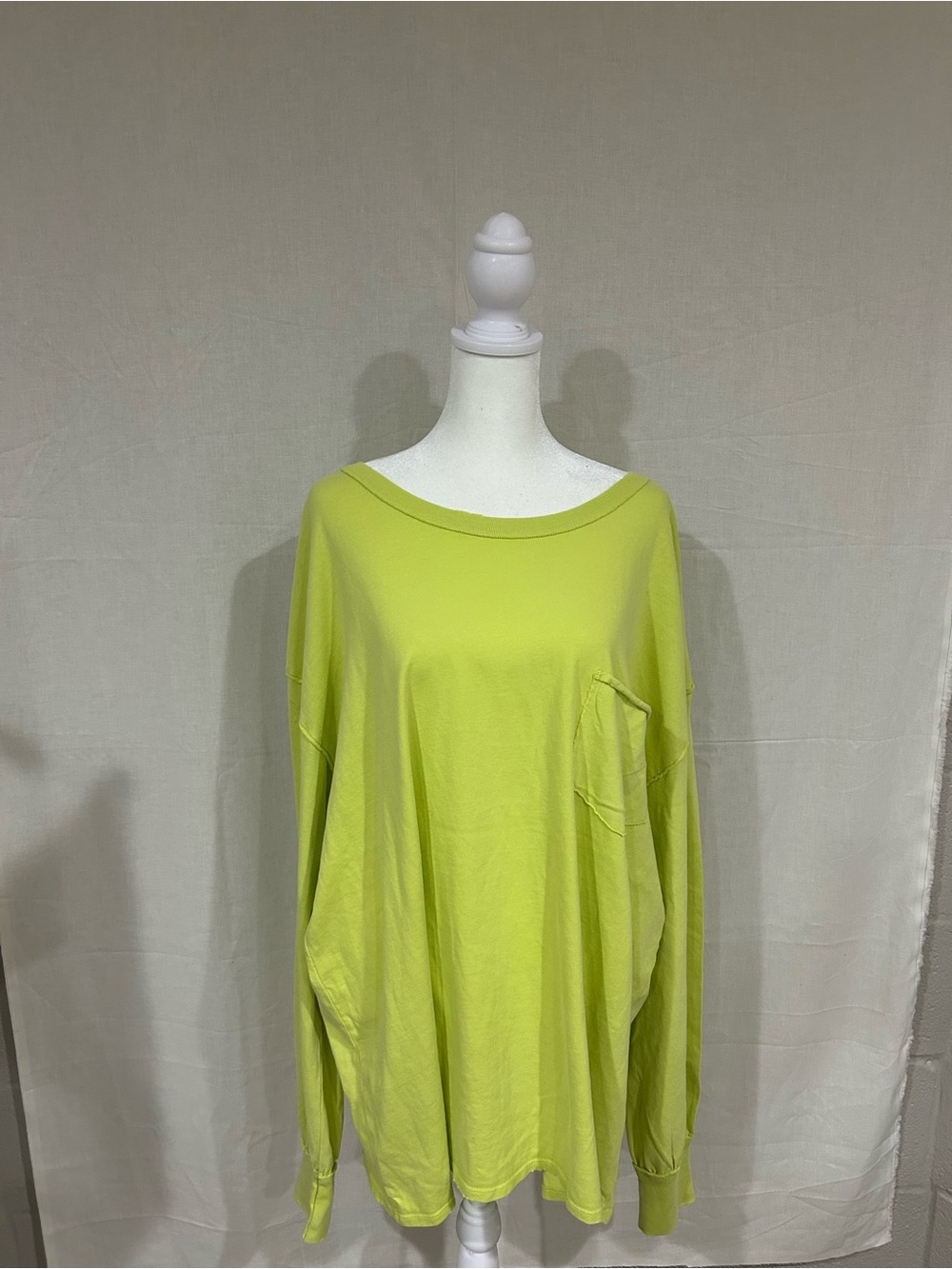 We the Free Free People Oversize Lime Green Women's Long Sleeve Pocket Tee
